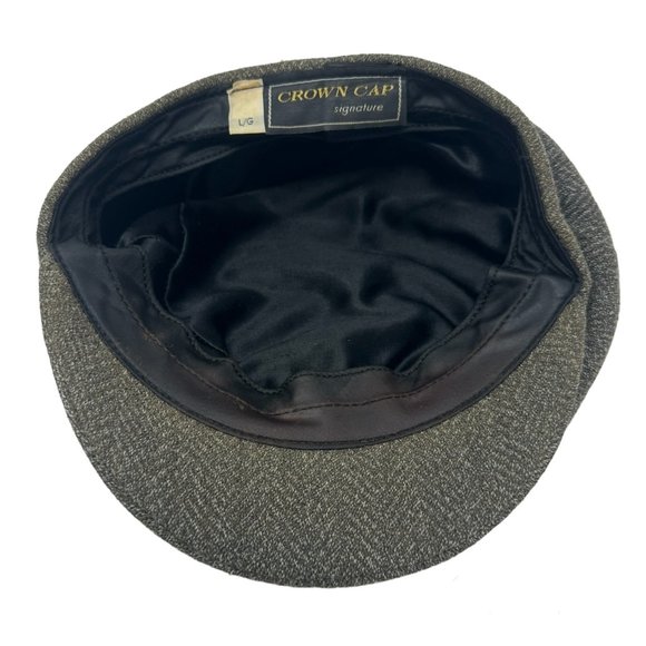 Vintage Crown Cap Signature L Brown Grey Tweed Newsboy Flatcap Hat Cap Cadet - Picture 9 of 12